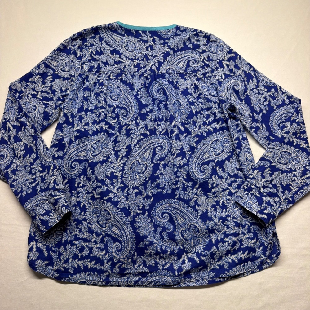 J.Crew Blue Paisley Print Long Sleeve Tunic Blouse XS Coastal Boho Resort Top - Picture 5 of 8